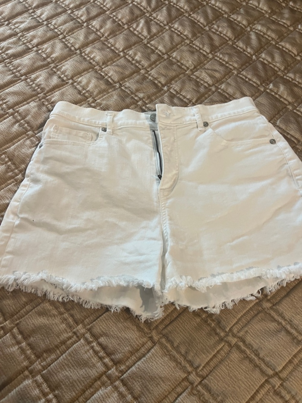 LOFT White Frayed Hem Denim Cutoff Shorts